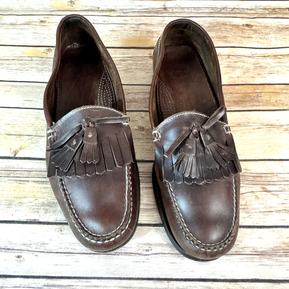 Cole Haan Mens Brown Leather Slip On Fringed Tassled Preppy Loafer Shoes 10.5D - Picture 3 of 7